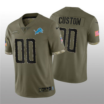 Custom Detroit Lions olive Salute To Service jersey