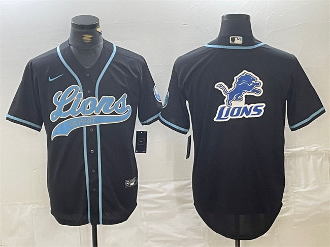 Team Big Logo Detroit Lions black jersey