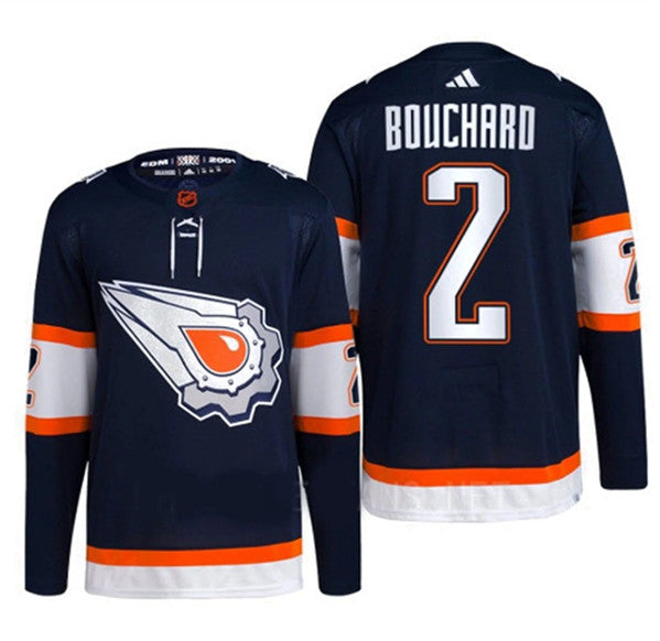Evan Bouchard Edmonton Oilers navy Reverse Retro jersey