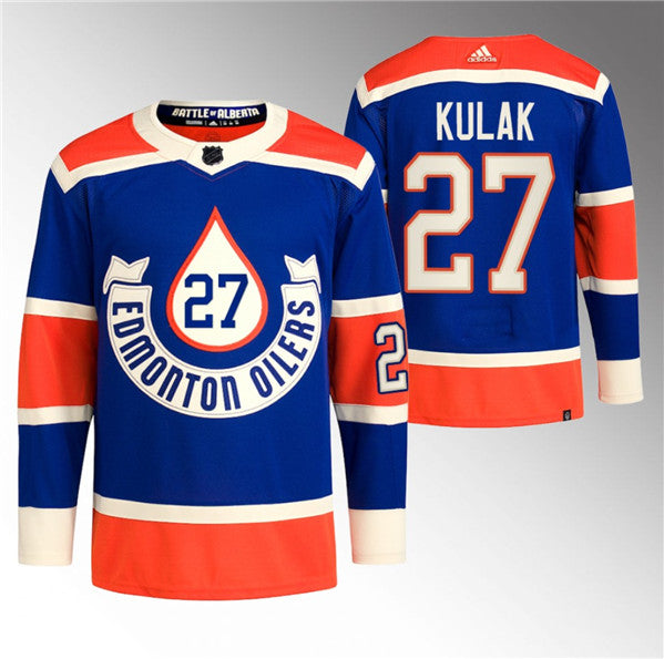 Brett Kulak Edmonton Oilers royal Heritage jersey