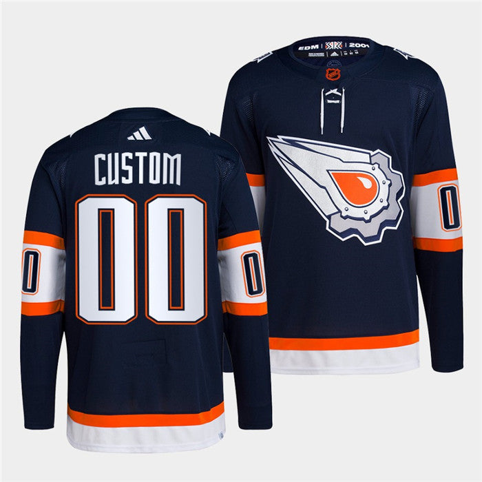 Custom Edmonton Oilers navy Reverse Retro jersey