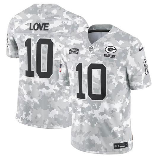 Green Bay Packers #10 Jordan Love Arctic Camo 2024 FUSE Salute to Service Jersey