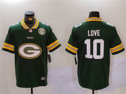 Green Bay Packers #10 Jordan Love Green Big Logo With Patch Jersey