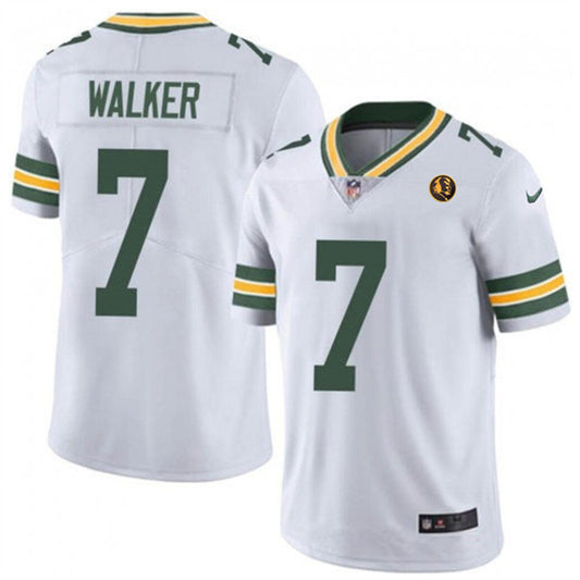 Green Bay Packers #7 Quay Walker White With John Madden Patch Throwback Jersey