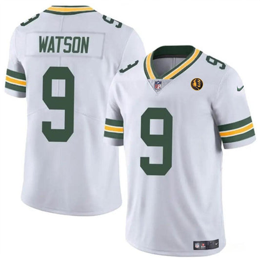 Green Bay Packers #9 Christian Watson White With John Madden Patch Throwback Jersey