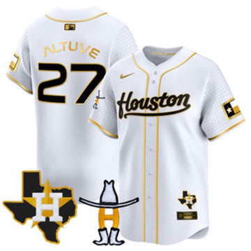 Jose Altuve Houston Astros white-gold jersey