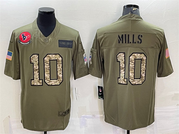 Davis Mills Houston Texans olive-camo Salute To Service jersey