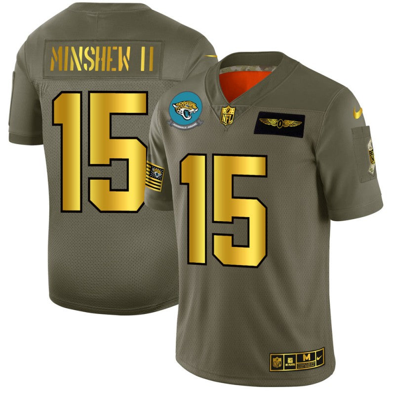 Gardner Minshew II Jacksonville Jaguars olive-gold Salute To Service jersey