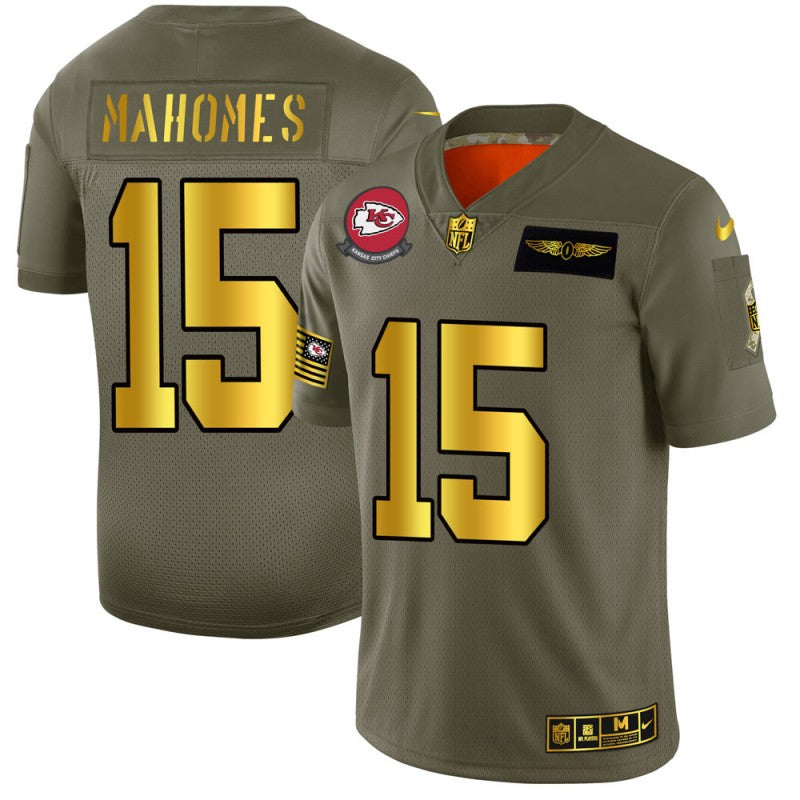 Patrick Mahomes Kansas City Chiefs olive-gold Salute To Service jersey
