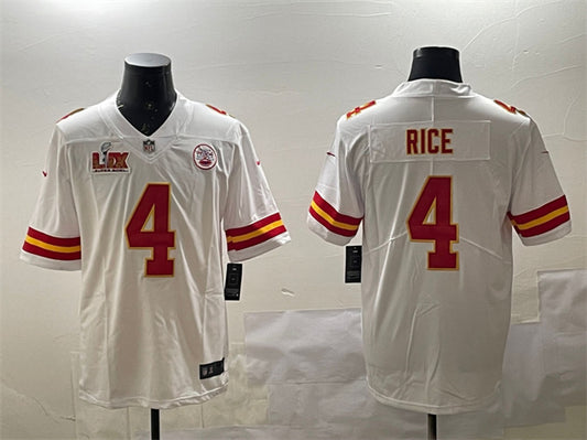 Kansas City Chiefs #4 Rashee Rice White 2025 Super Bowl LIX Patch Jersey