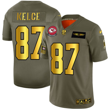Travis Kelce Kansas City Chiefs olive-gold Salute To Service jersey