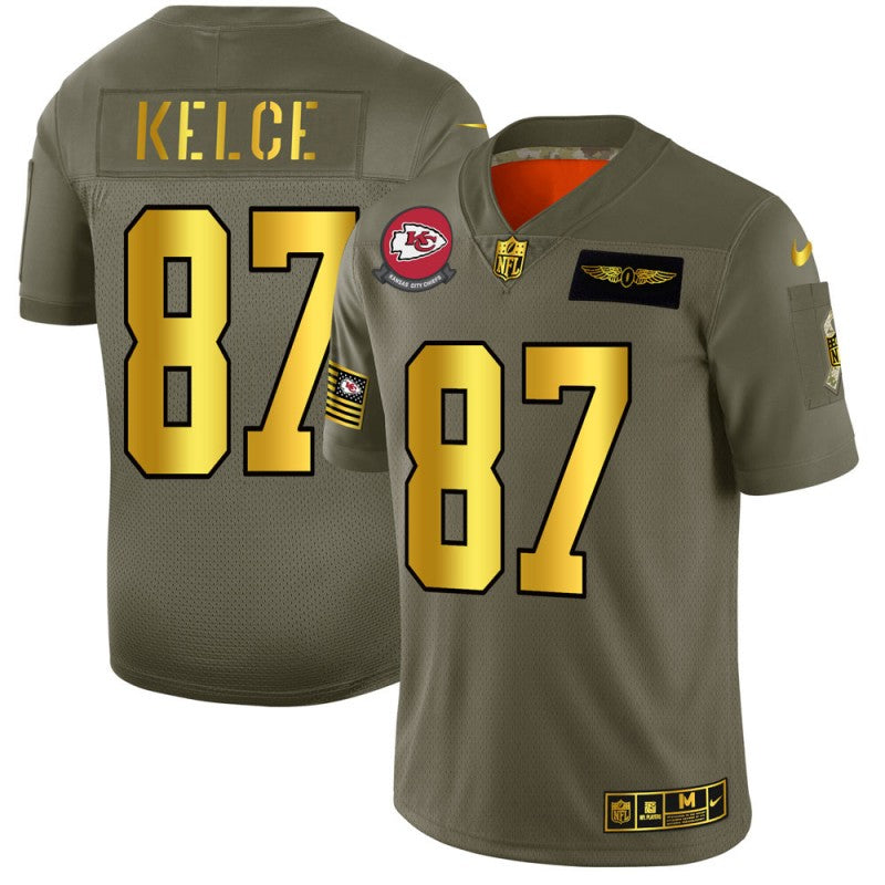 Travis Kelce Kansas City Chiefs olive-gold Salute To Service jersey