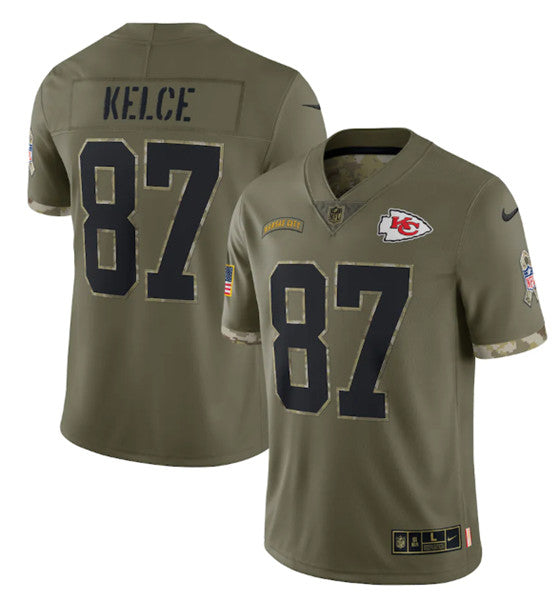 Travis Kelce Kansas City Chiefs olive Salute To Service jersey