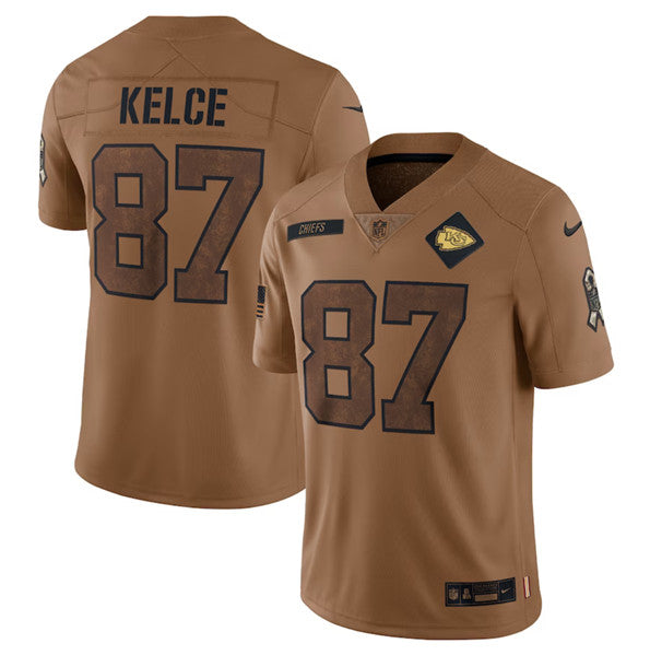Kansas City Chiefs #87 Travis Kelce 2023 Brown Salute To Service Jersey