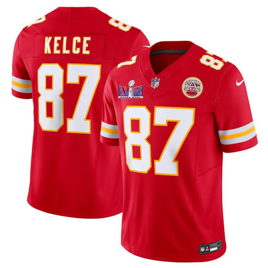 Kansas City Chiefs #87 Travis Kelce Red FUSE Super Bowl LVIII Patch Jersey