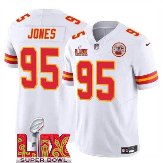 Kansas City Chiefs #95 Chris Jones White 2025 FUSE Super Bowl LIX Patch Jersey