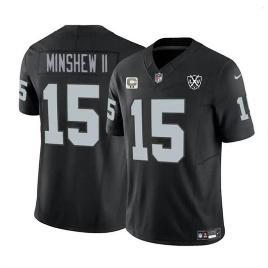 Las Vegas Raiders #15 Gardner Minshew II Black 2024 FUSE 65th Anniversary Patch Jersey