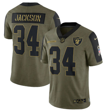 Bo Jackson Las Vegas Raiders olive Salute To Service jersey