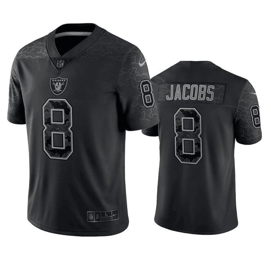 Las Vegas Raiders #8 Josh Jacobs Black Reflective Jersey