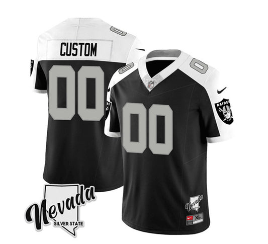 Las Vegas Raiders Custom Black-White 2023 FUSE Nevada Silver Stat Jersey