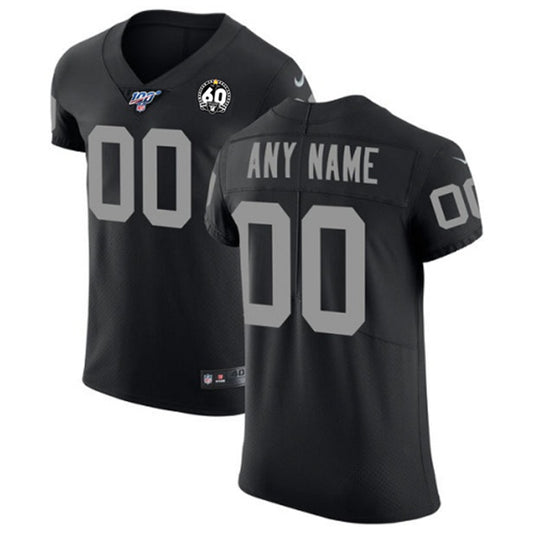 Las Vegas Raiders Black Team Color 100th Season With 60 Patch Custom Elite Jersey