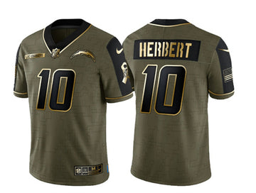 Justin Herbert Los Angeles Chargers olive Salute To Service jersey