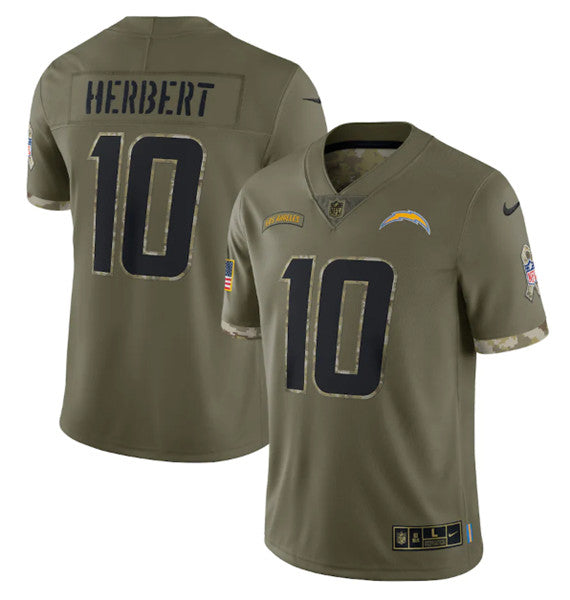 Justin Herbert Los Angeles Chargers olive Salute To Service jersey