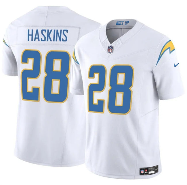 Hassan Haskins Los Angeles Chargers white FUSE jersey