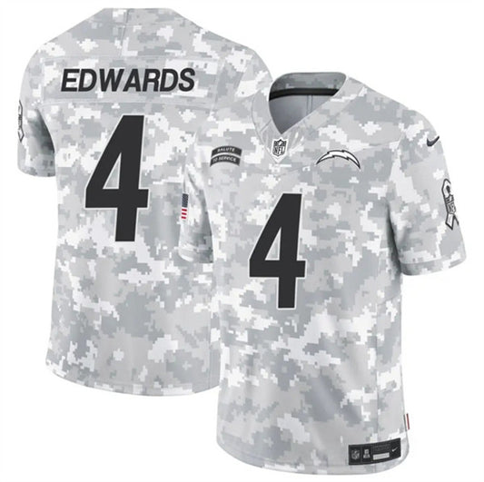Los Angeles Chargers #4 Gus Edwards Arctic Camo 2024 FUSE Salute to Service Jersey