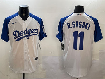 Roki Sasaki Los Angeles Dodgers white-blue jersey