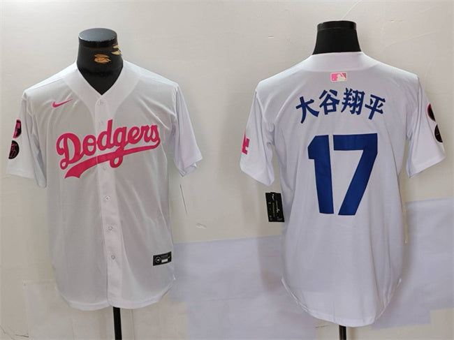 Shohei Ohtani Los Angeles Dodgers white-pink jersey
