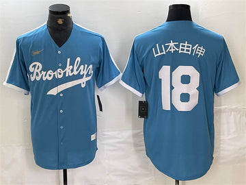 Yoshinobu Yamamoto Los Angeles Dodgers blue Throwback jersey