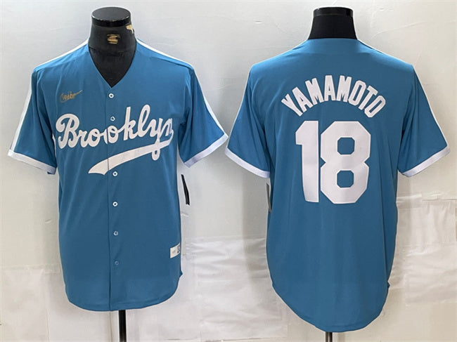Yoshinobu Yamamoto Los Angeles Dodgers blue Throwback jersey