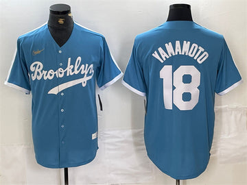 Yoshinobu Yamamoto Los Angeles Dodgers blue Throwback jersey