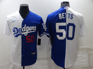 Mookie Betts Los Angeles Dodgers white-blue Split jersey