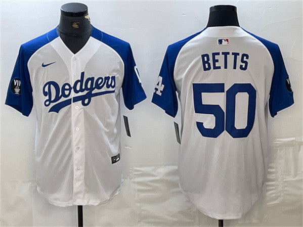 Mookie Betts Los Angeles Dodgers white-blue jersey