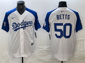 Mookie Betts Los Angeles Dodgers white-blue jersey