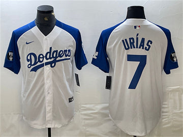 Julio Urias Los Angeles Dodgers white-blue jersey