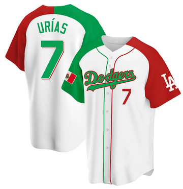 Julio Urias Los Angeles Dodgers white Heritage jersey