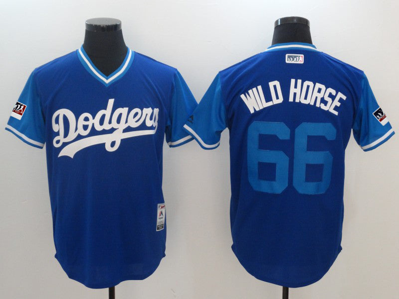 Yasiel Puig Wild Horse Majestic Royal-Light Los Angeles Dodgers blue jersey