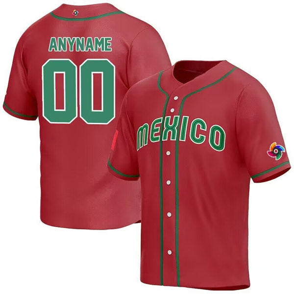 Custom Mexico Baseball red jersey