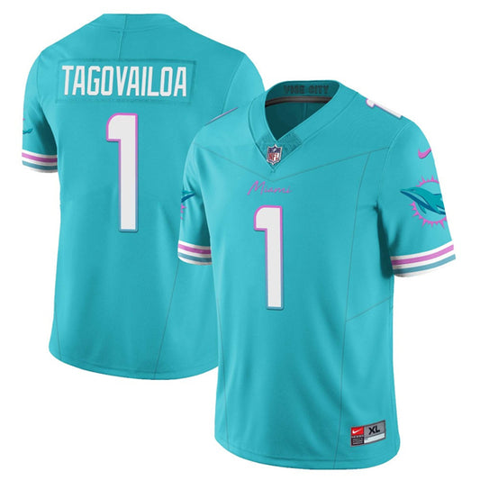 Miami Dolphins #1 Tua Tagovailoa Aqua 2023 FUSE Alternate Jersey