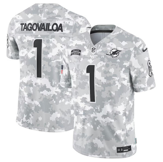 Miami Dolphins #1 Tua Tagovailoa Arctic Camo 2024 FUSE Salute to Service Jersey