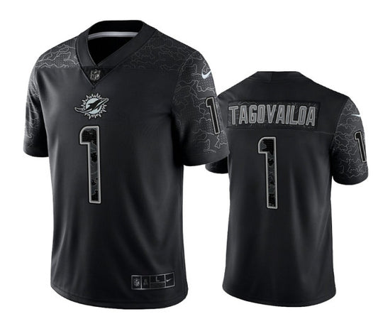 Miami Dolphins #1 Tua Tagovailoa Black Reflective Jersey