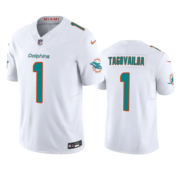 Miami Dolphins #1 Tua Tagovailoa White 2023 FUSE Jersey