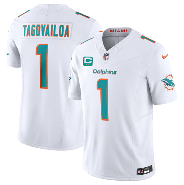 Miami Dolphins #1 Tua Tagovailoa White 2023 FUSE With 2-Star C Patch Jersey