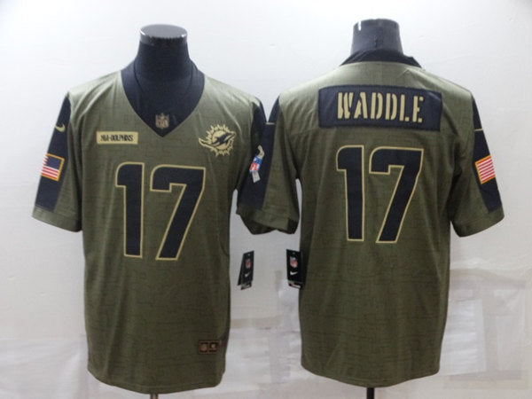 Jaylen Waddle Miami Dolphins olive Salute To Service jersey