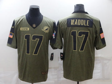 Jaylen Waddle Miami Dolphins olive Salute To Service jersey