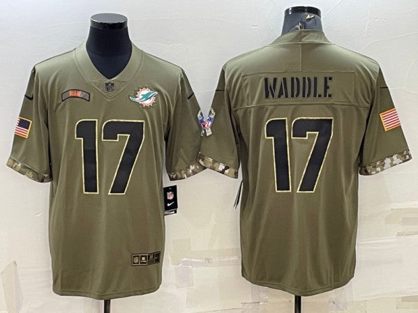 Jaylen Waddle Miami Dolphins olive Salute To Service jersey