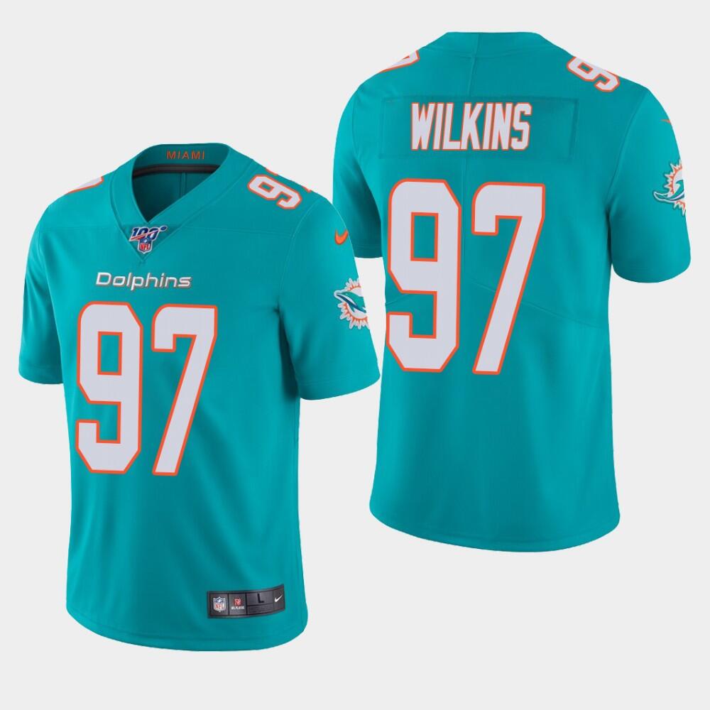 Christian Wilkins Miami Dolphins aqua jersey